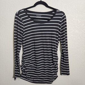 BumpStart Maternity Shirt Womens Medium Striped Long Sleeve Ruched Top